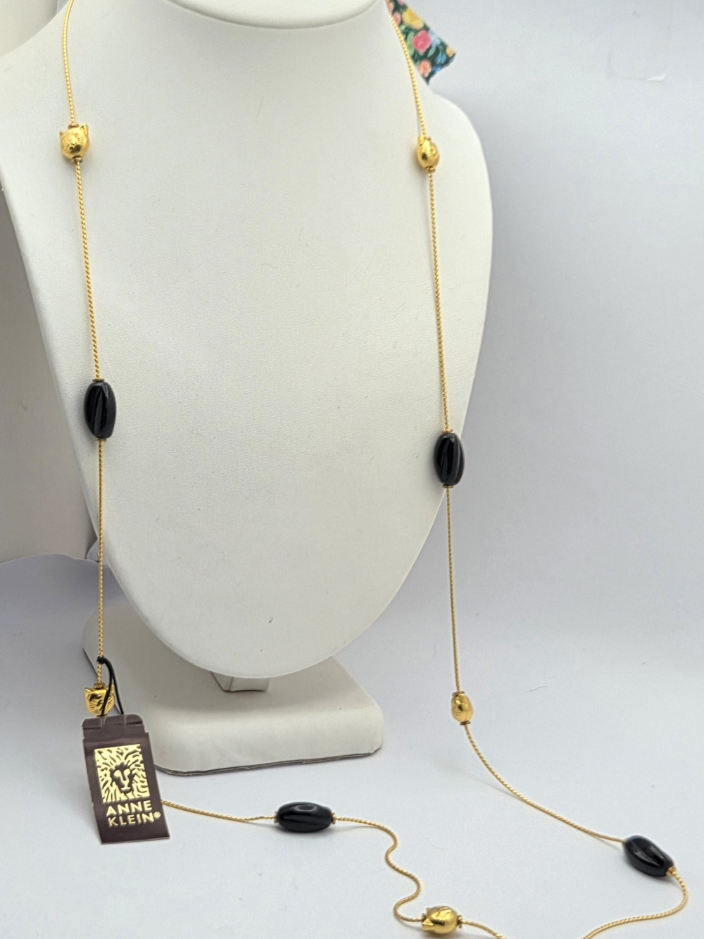 NWT Anne Klein Gold Tone Station Necklace 35" Cat Beads